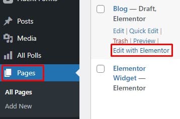 WordPress Dashboard Edit with Elementor